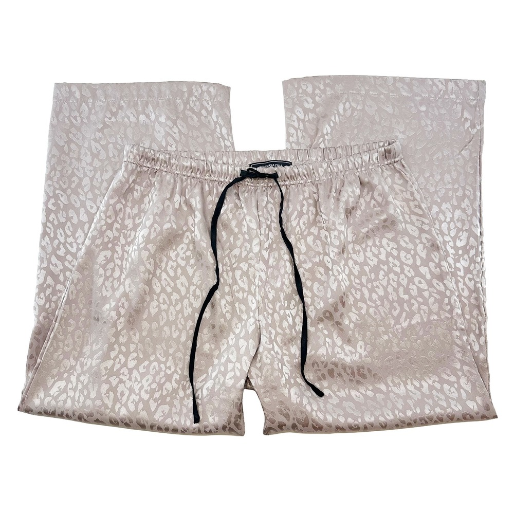 BCBGMAXAZRIA Leopard Print Satin Wide Leg Sleep Pants • Large • pink Chic glam